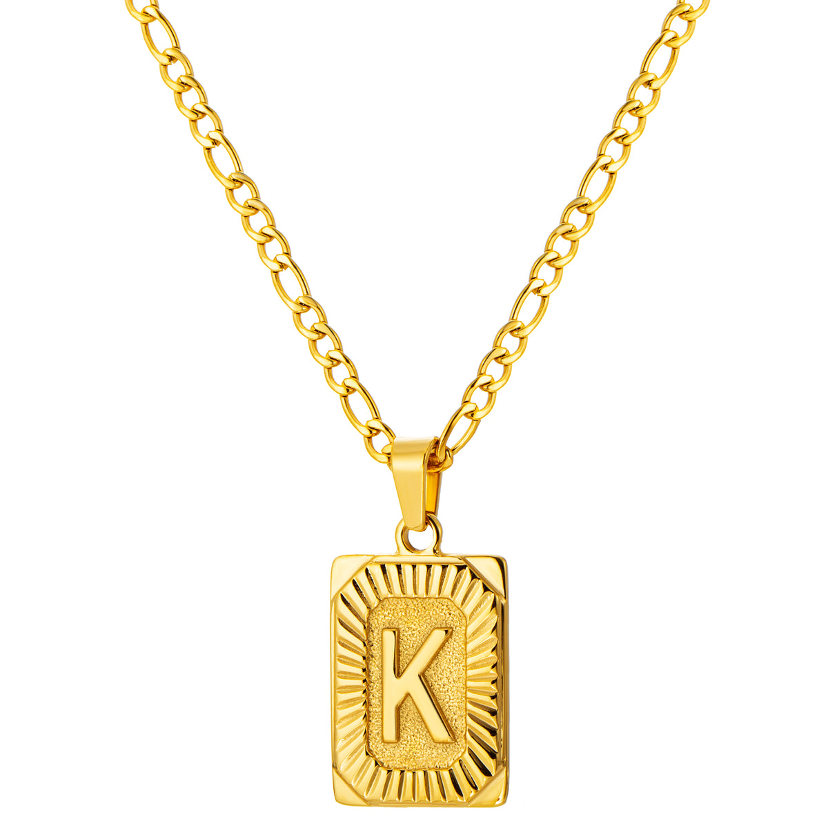 Stainless Steel Initial Necklace for Men and Women, Gold Tone Rectangular Letter Pendant, A to Z Alphabet Jewelry