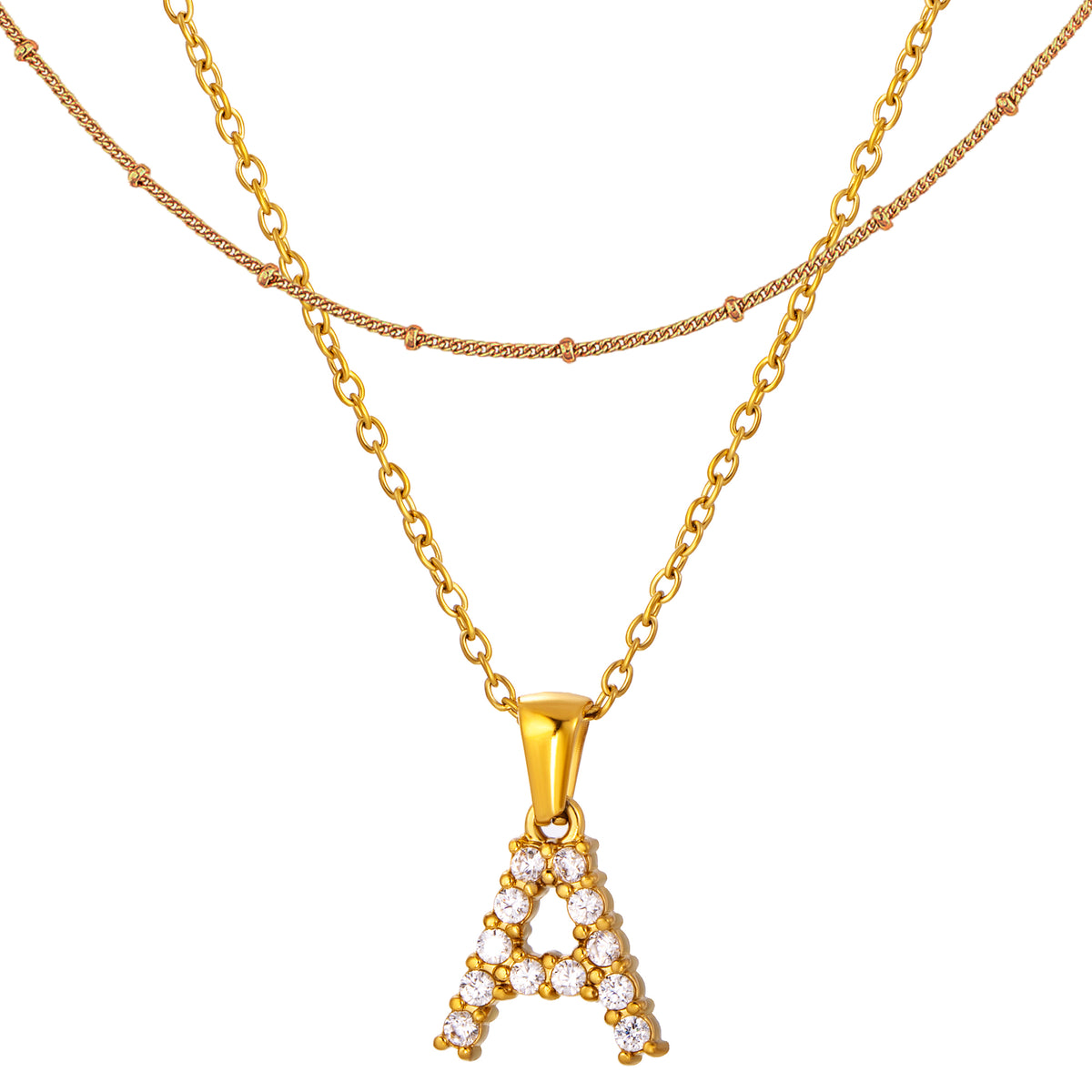 Stainless Steel Initial Necklace for Women, Gold Tone Crystal Letter Pendant, A-Z Alphabet Necklace, Personalized Jewelry Gift