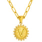 Initial Necklace for Women, Round Coin Letter Pendant, Textured Medallion Charm, Paperclip Chain Jewelry for Daily Wear