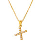 Stainless Steel Initial Necklace for Men and Women, Gold Tone Rhinestone Letter Pendant, A to Z Alphabet Jewelry, 21 x 13 mm