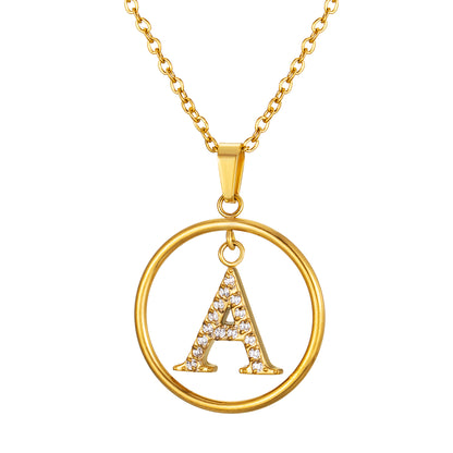Initial Necklace for Women, Round Frame Letter Pendant, A to Z Alphabet Charm Necklace, Pave Initial Jewelry