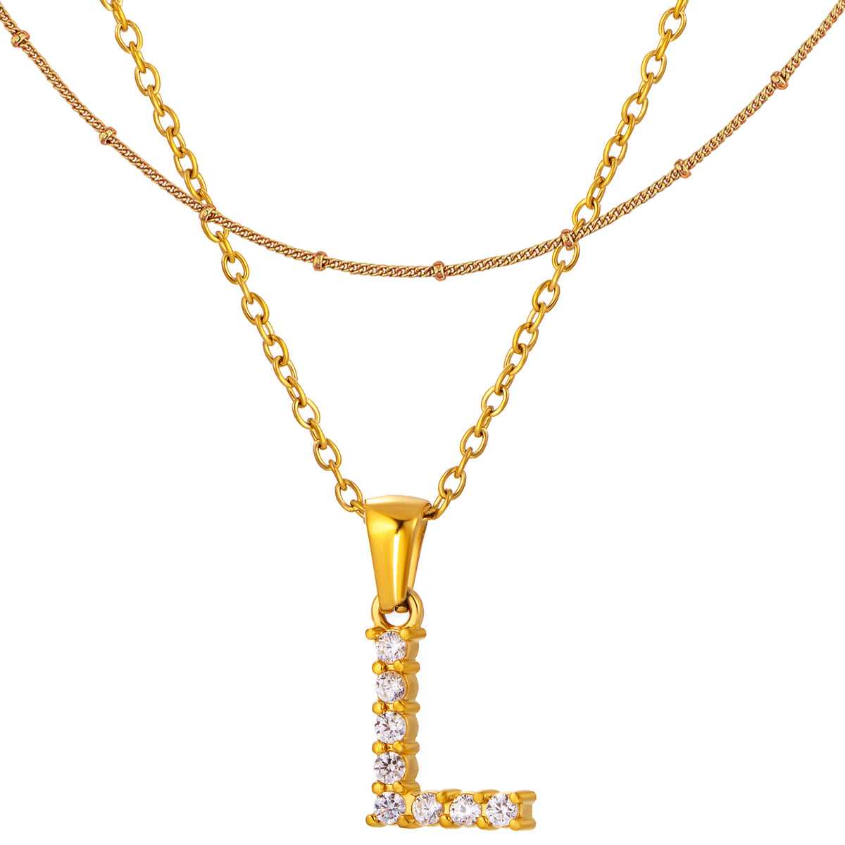Stainless Steel Initial Necklace for Women, Gold Tone Crystal Letter Pendant, A-Z Alphabet Necklace, Personalized Jewelry Gift