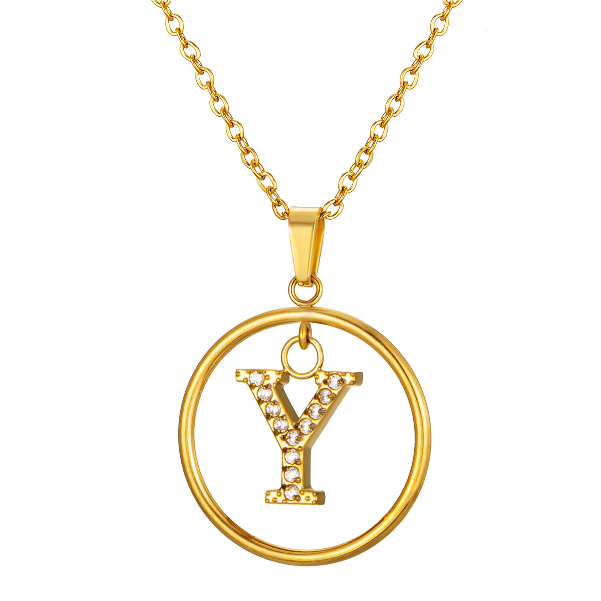 Initial Necklace for Women, Round Frame Letter Pendant, A to Z Alphabet Charm Necklace, Pave Initial Jewelry