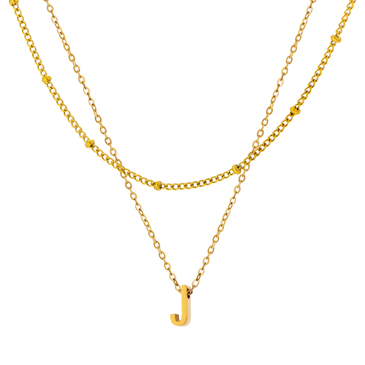 Petite Initial Necklace for Women, Layered Beaded Chain Necklace, A to Z Letter Pendant Jewelry for Daily Wear