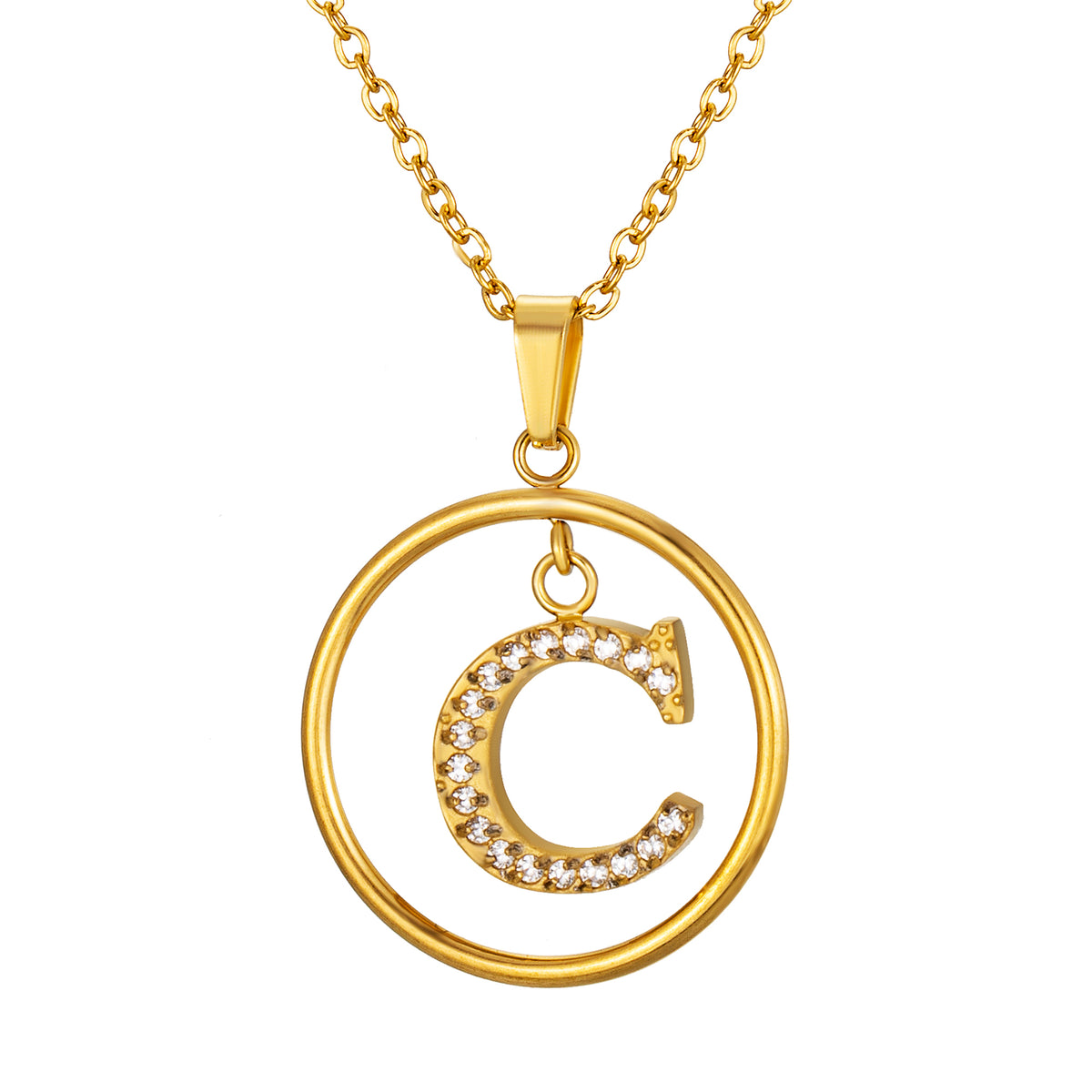 Initial Necklace for Women, Round Frame Letter Pendant, A to Z Alphabet Charm Necklace, Pave Initial Jewelry
