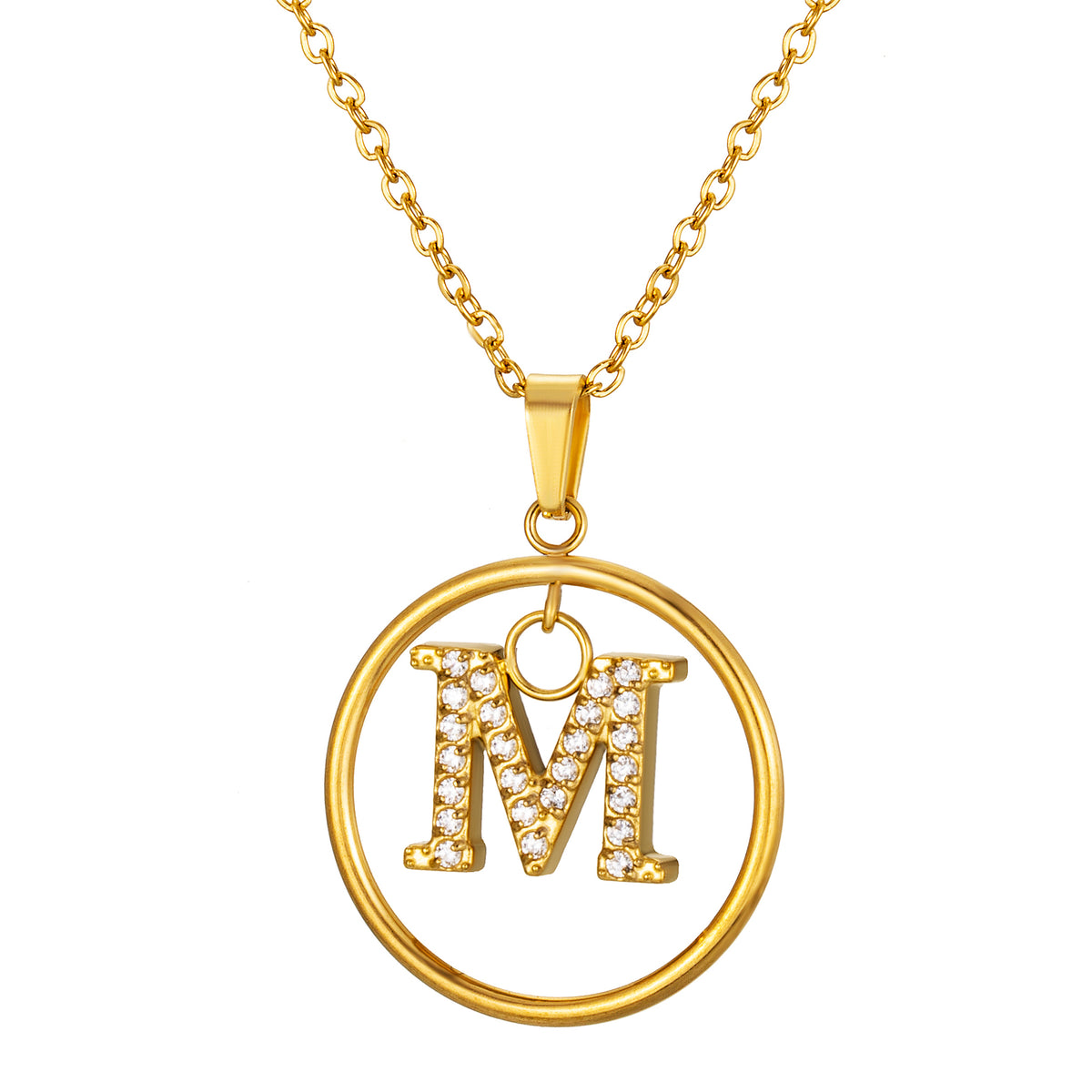 Initial Necklace for Women, Round Frame Letter Pendant, A to Z Alphabet Charm Necklace, Pave Initial Jewelry
