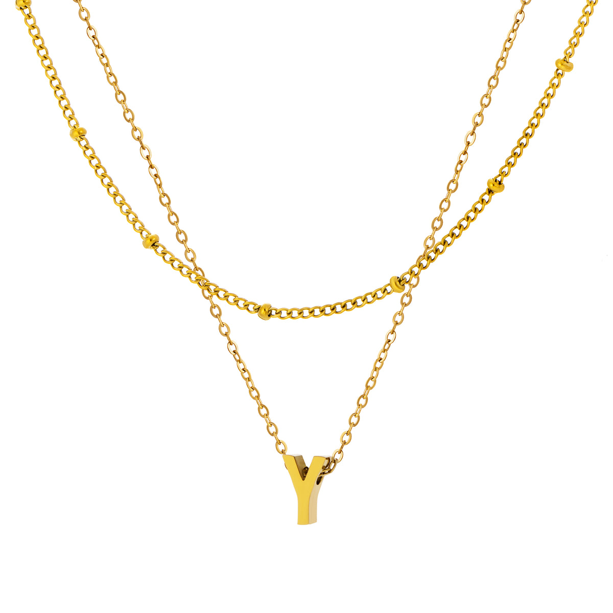 Petite Initial Necklace for Women, Layered Beaded Chain Necklace, A to Z Letter Pendant Jewelry for Daily Wear