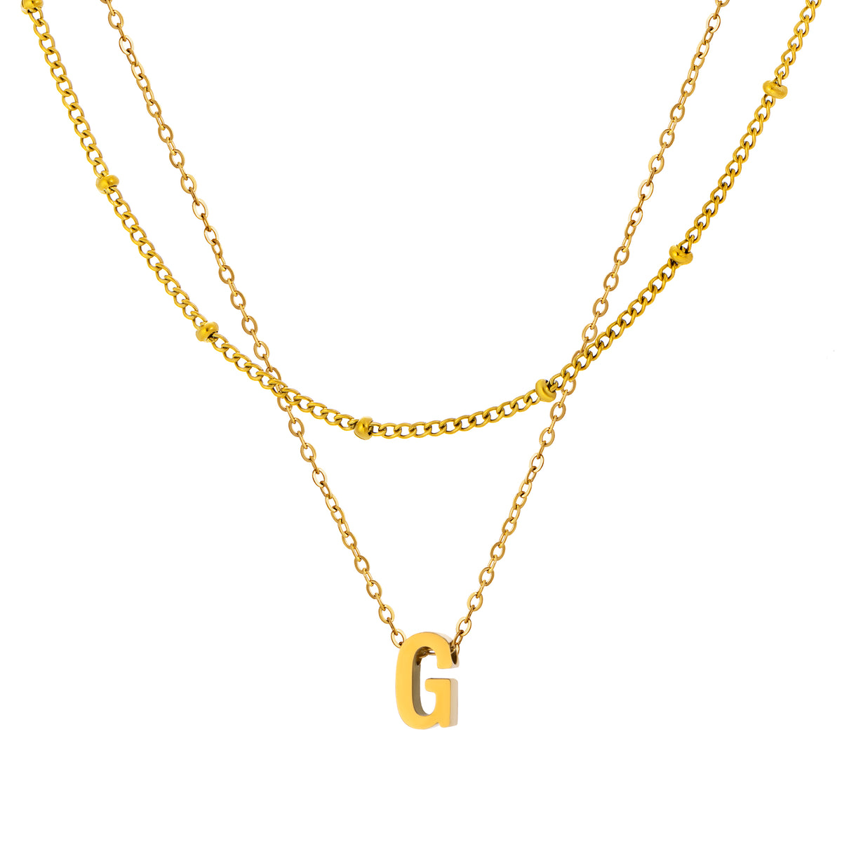 Petite Initial Necklace for Women, Layered Beaded Chain Necklace, A to Z Letter Pendant Jewelry for Daily Wear
