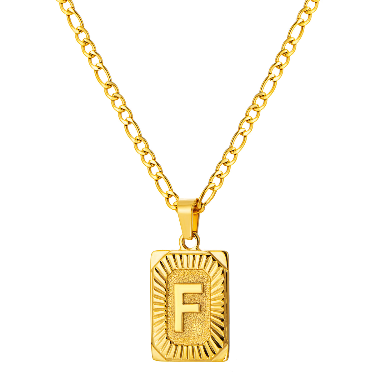Stainless Steel Initial Necklace for Men and Women, Gold Tone Rectangular Letter Pendant, A to Z Alphabet Jewelry