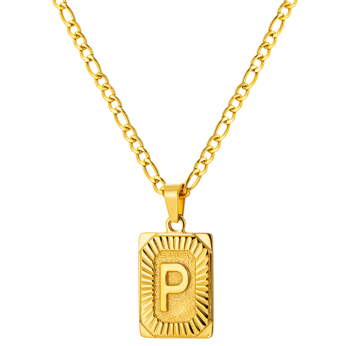 Stainless Steel Initial Necklace for Men and Women, Gold Tone Rectangular Letter Pendant, A to Z Alphabet Jewelry