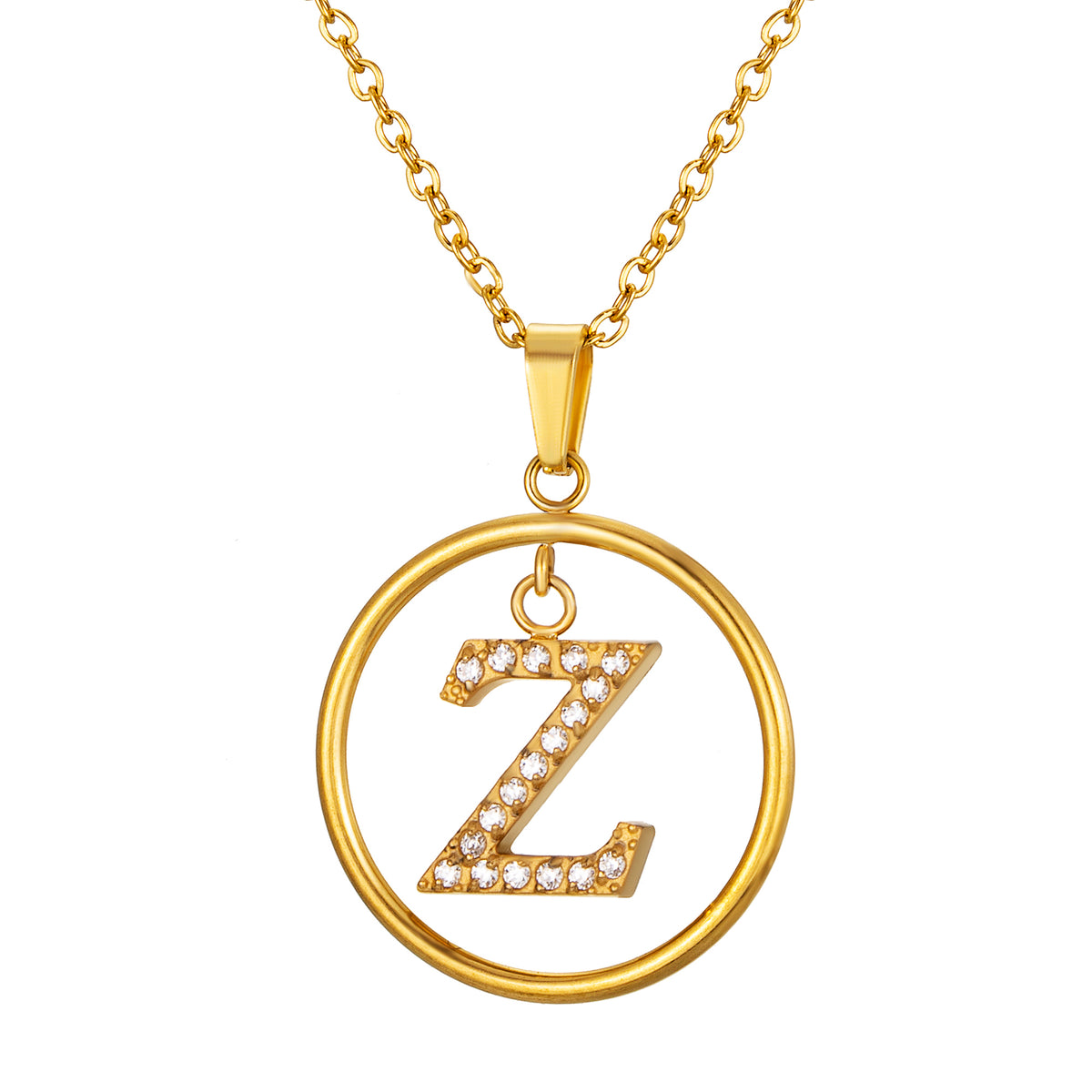 Initial Necklace for Women, Round Frame Letter Pendant, A to Z Alphabet Charm Necklace, Pave Initial Jewelry