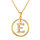 Initial Necklace for Women, Round Frame Letter Pendant, A to Z Alphabet Charm Necklace, Pave Initial Jewelry