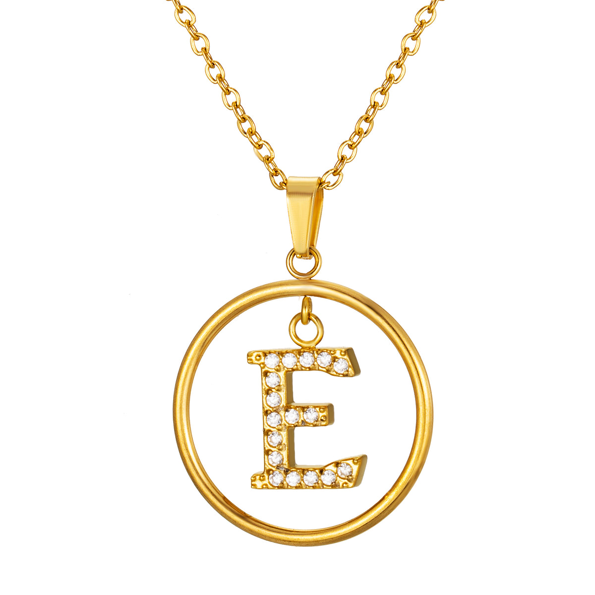 Initial Necklace for Women, Round Frame Letter Pendant, A to Z Alphabet Charm Necklace, Pave Initial Jewelry