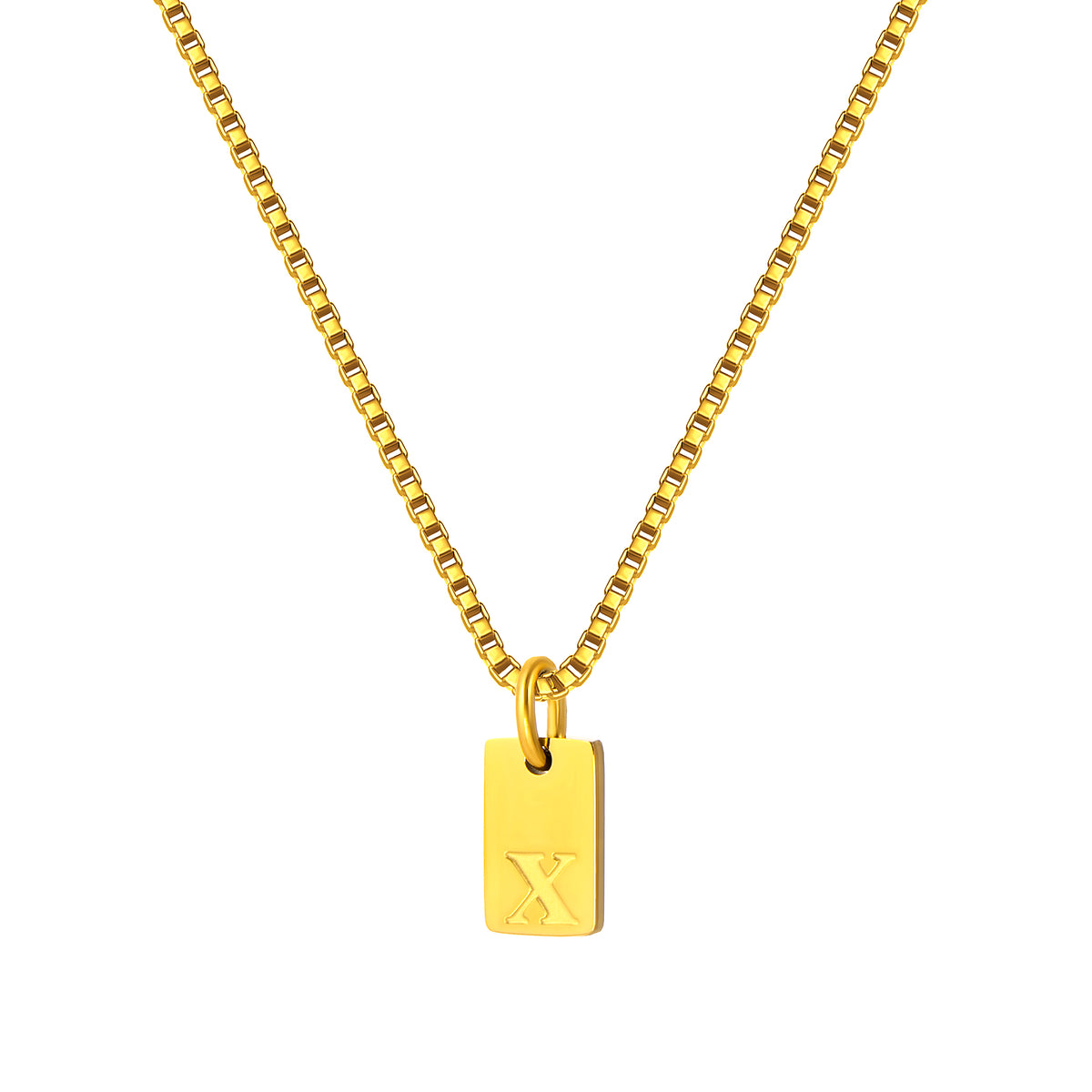Stainless Steel Initial Necklace for Men and Women, Gold Tone Rectangular Letter Pendant Necklace, A to Z Alphabet Jewelry