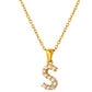 Stainless Steel Initial Necklace for Men and Women, Gold Tone Rhinestone Letter Pendant, A to Z Alphabet Jewelry, 21 x 13 mm