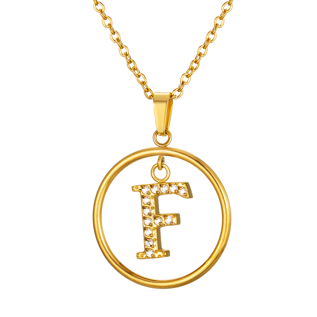 Initial Necklace for Women, Round Frame Letter Pendant, A to Z Alphabet Charm Necklace, Pave Initial Jewelry