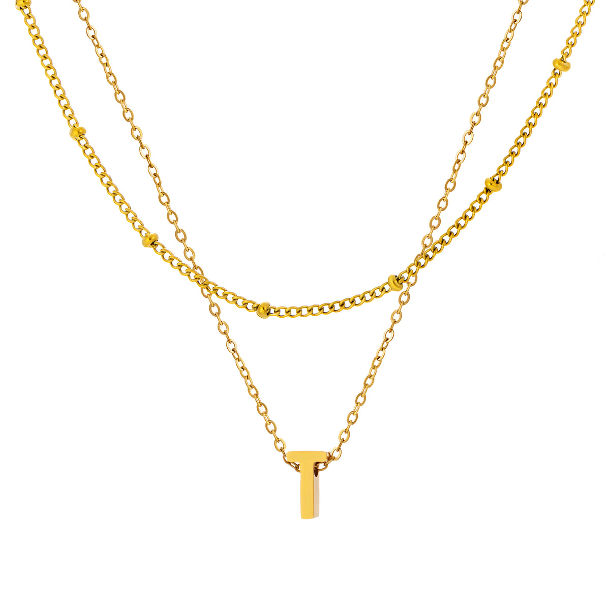 Petite Initial Necklace for Women, Layered Beaded Chain Necklace, A to Z Letter Pendant Jewelry for Daily Wear