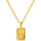 Stainless Steel Initial Necklace for Men and Women, Gold Tone Rectangular Letter Pendant, A to Z Alphabet Jewelry
