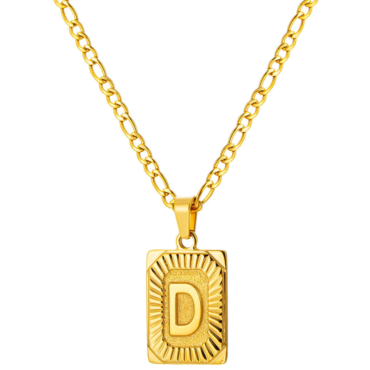 Stainless Steel Initial Necklace for Men and Women, Gold Tone Rectangular Letter Pendant, A to Z Alphabet Jewelry