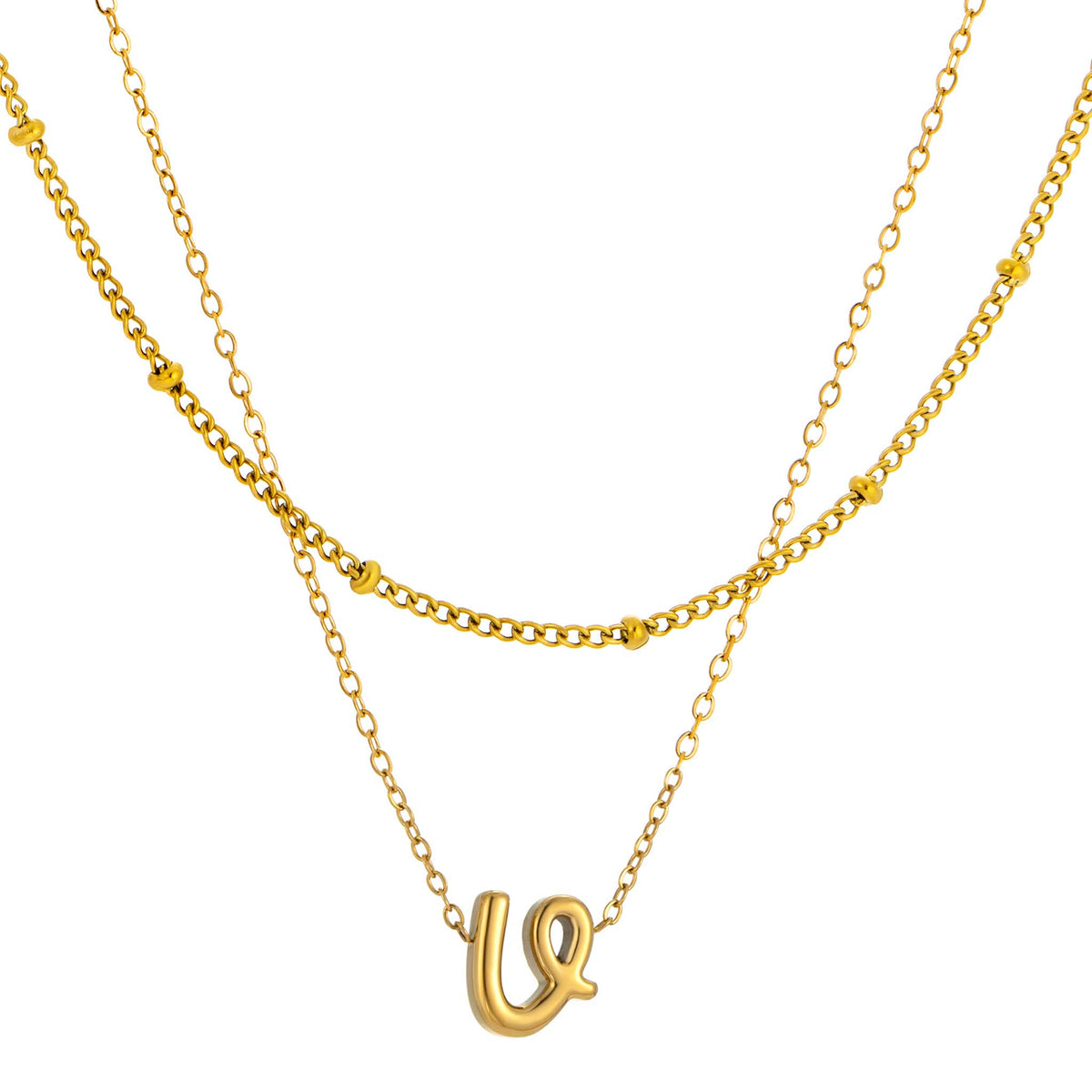 Initial Necklace for Women, Layered Beaded Chain Necklace, A to Z Letter Pendant Jewelry for Daily Wear