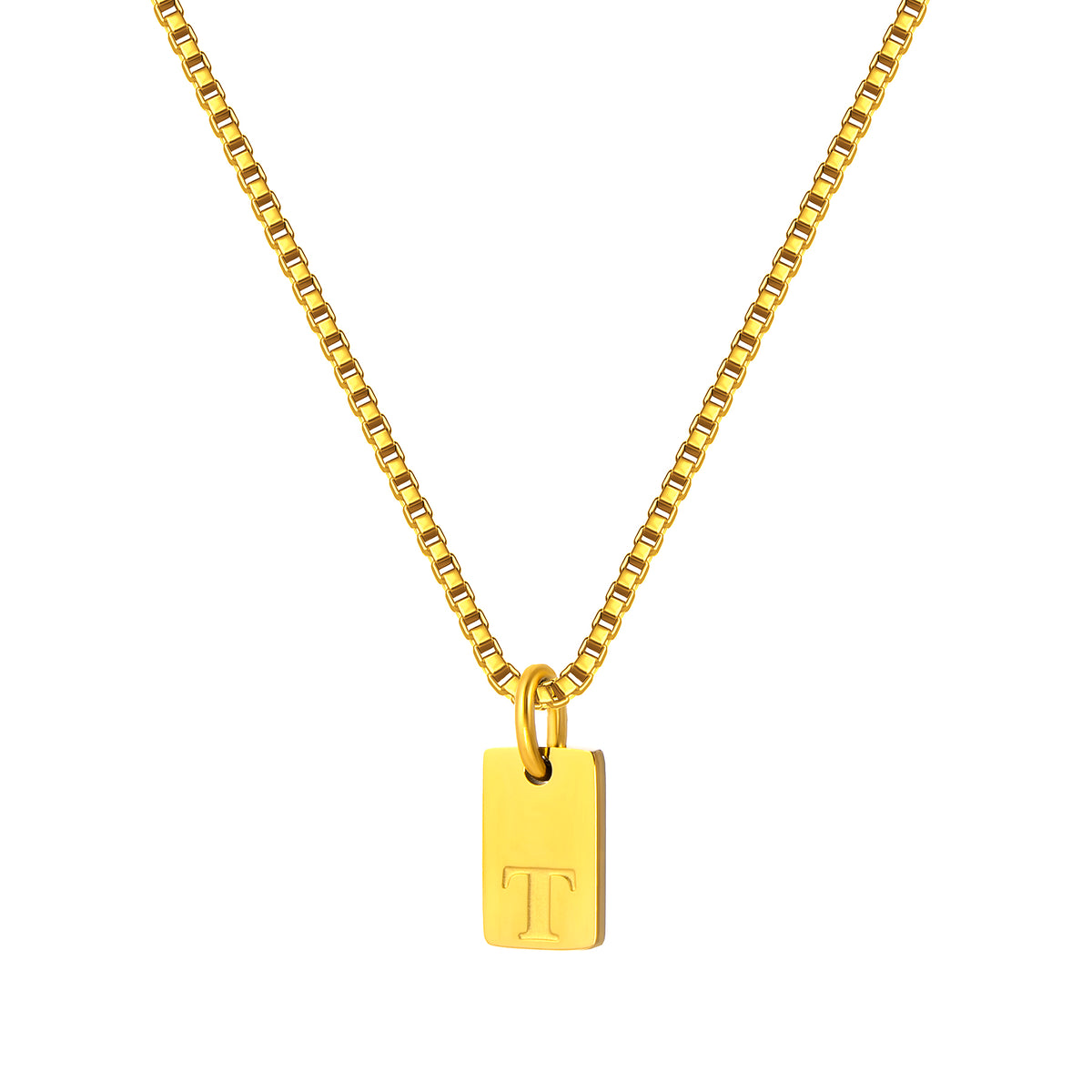 Stainless Steel Initial Necklace for Men and Women, Gold Tone Rectangular Letter Pendant Necklace, A to Z Alphabet Jewelry