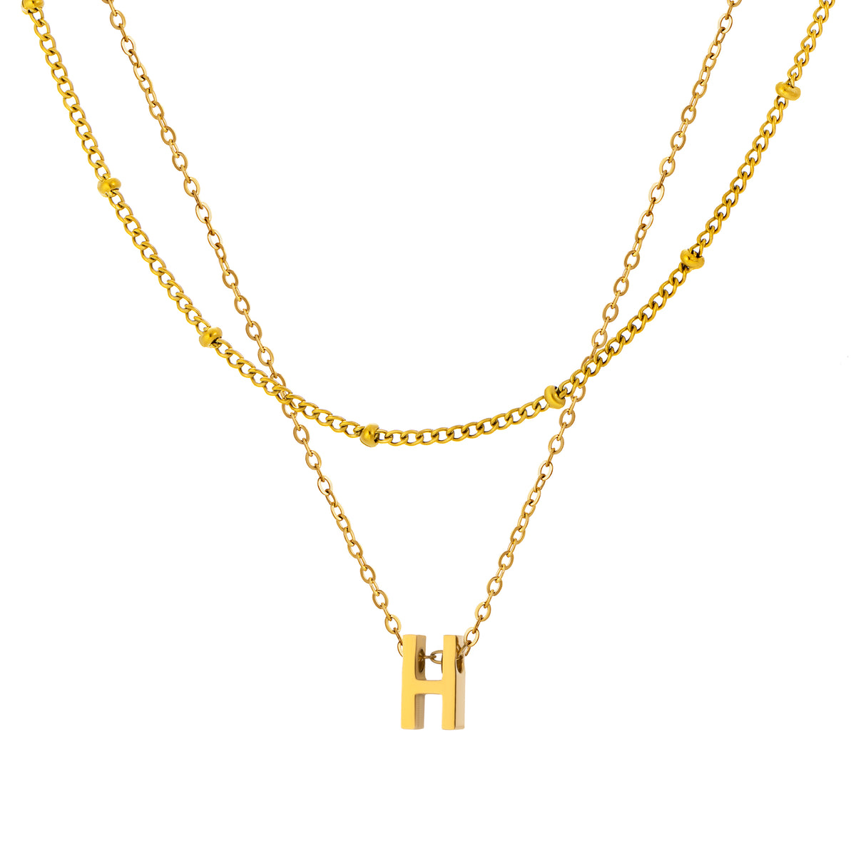Petite Initial Necklace for Women, Layered Beaded Chain Necklace, A to Z Letter Pendant Jewelry for Daily Wear
