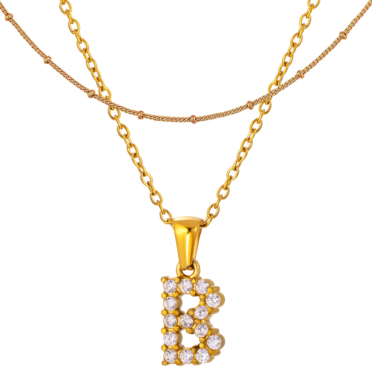 Stainless Steel Initial Necklace for Women, Gold Tone Crystal Letter Pendant, A-Z Alphabet Necklace, Personalized Jewelry Gift