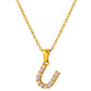 Stainless Steel Initial Necklace for Men and Women, Gold Tone Rhinestone Letter Pendant, A to Z Alphabet Jewelry, 21 x 13 mm