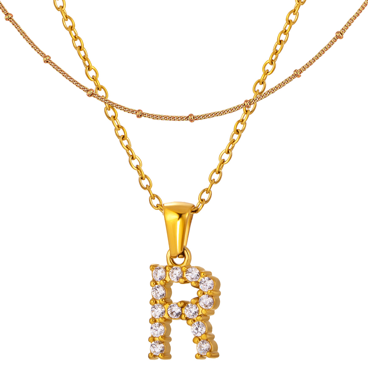 Stainless Steel Initial Necklace for Women, Gold Tone Crystal Letter Pendant, A-Z Alphabet Necklace, Personalized Jewelry Gift