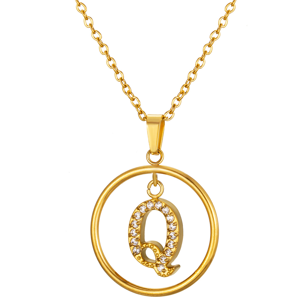 Initial Necklace for Women, Round Frame Letter Pendant, A to Z Alphabet Charm Necklace, Pave Initial Jewelry