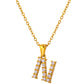 Stainless Steel Initial Necklace for Men and Women, Gold Tone Rhinestone Letter Pendant, A to Z Alphabet Jewelry, 21 x 13 mm