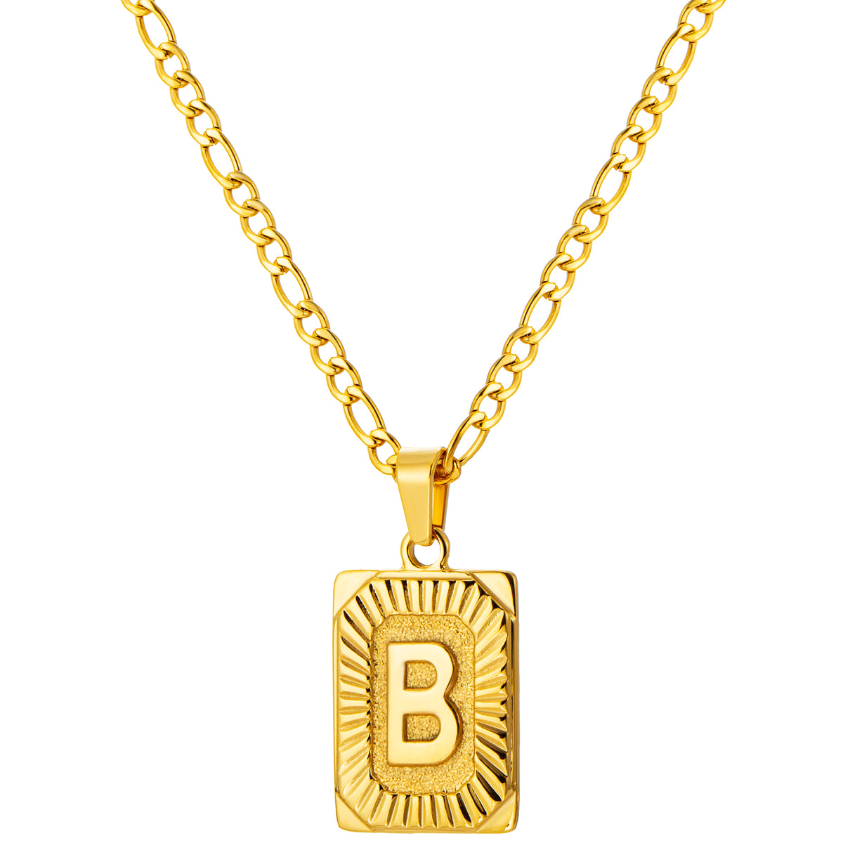 Stainless Steel Initial Necklace for Men and Women, Gold Tone Rectangular Letter Pendant, A to Z Alphabet Jewelry
