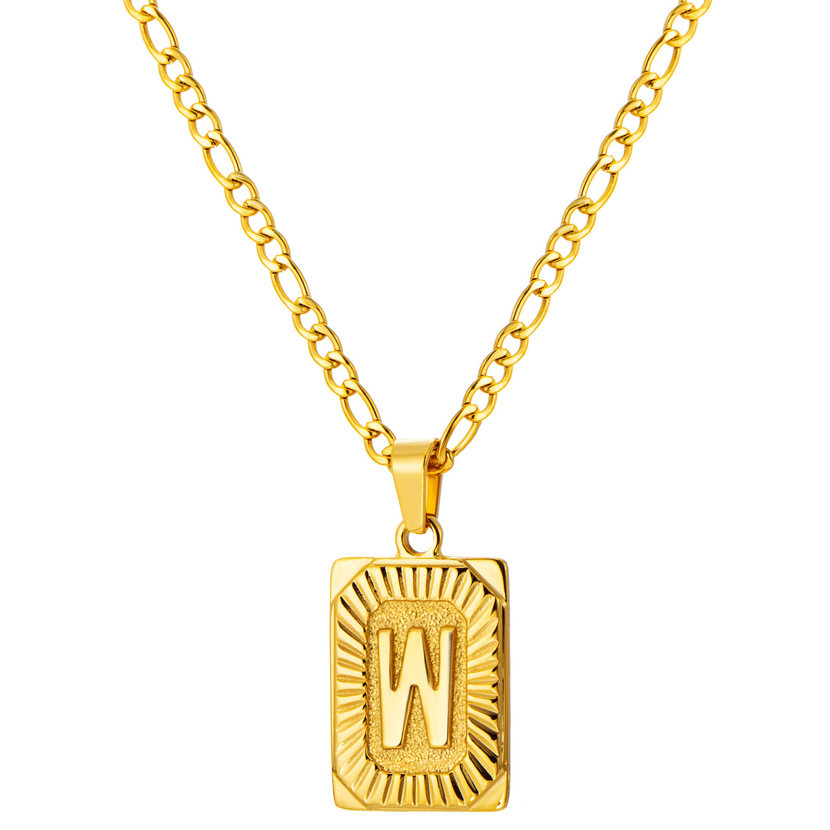 Stainless Steel Initial Necklace for Men and Women, Gold Tone Rectangular Letter Pendant, A to Z Alphabet Jewelry