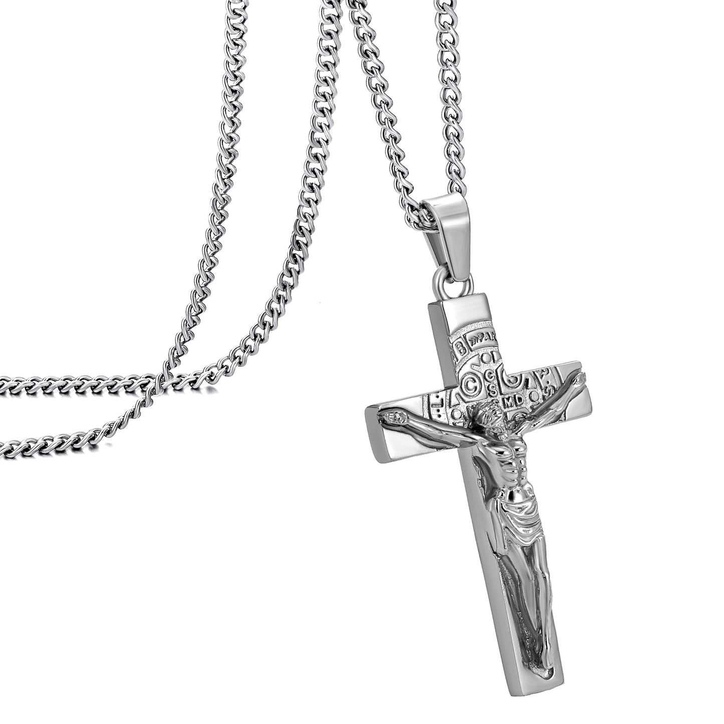 Cross Necklace for Men Women, Stainless Steel Crucifix Cross with Curb Chain Wheat Chain, Religious Faith Jewelry, Gift for Family