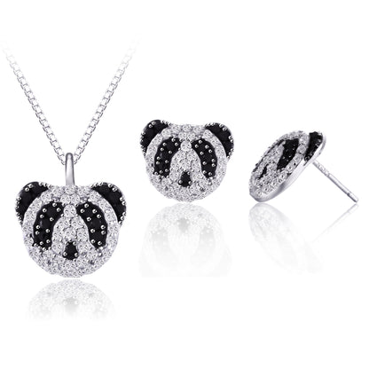 Panda Necklace and Earrings Set, Black and White Panda Jewelry Set, Stud Earrings and Pendant Necklace for Women