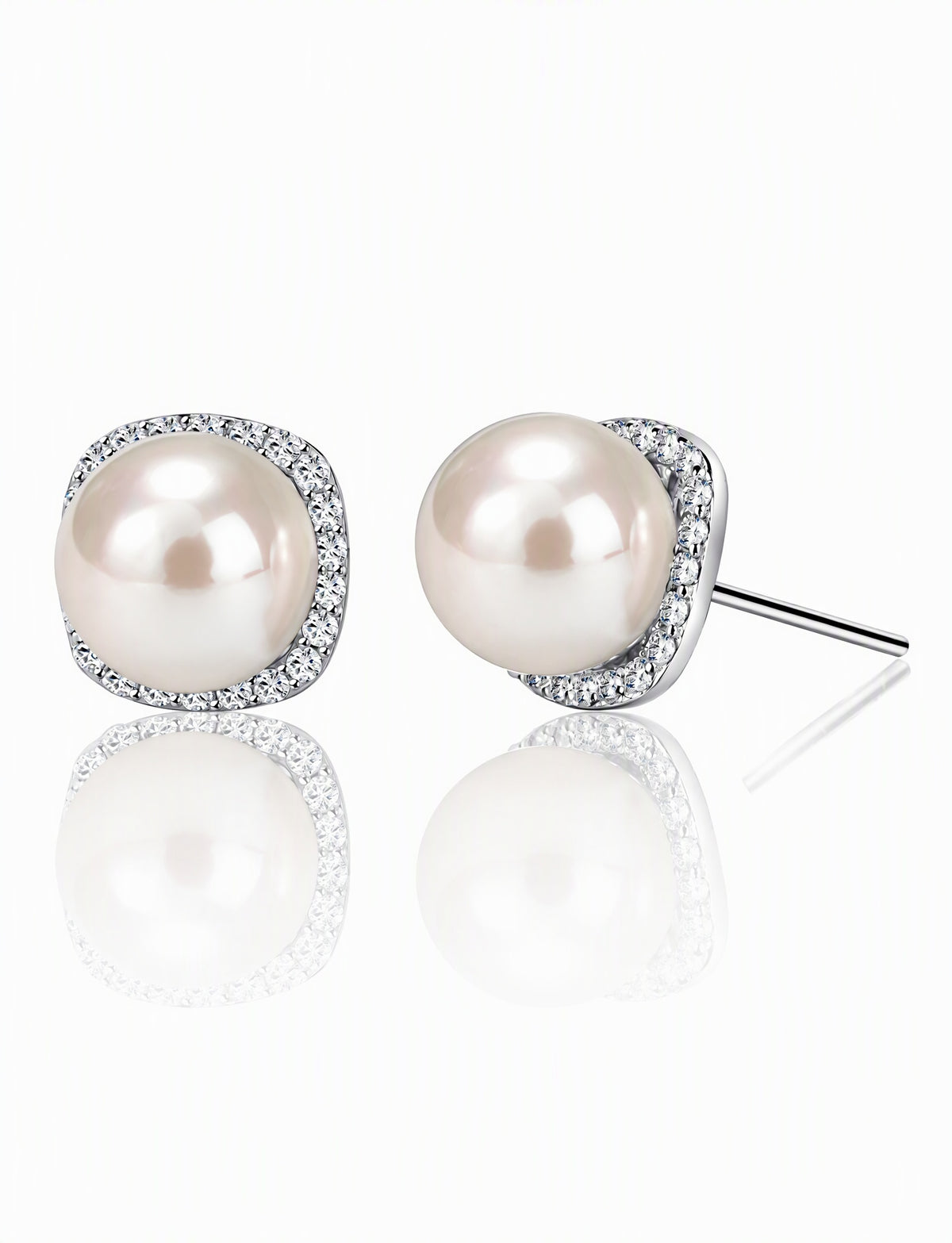 Pearl Halo Stud Earrings for Women, Square Geometric Statement Studs, Everyday Office Wedding Party Jewelry
