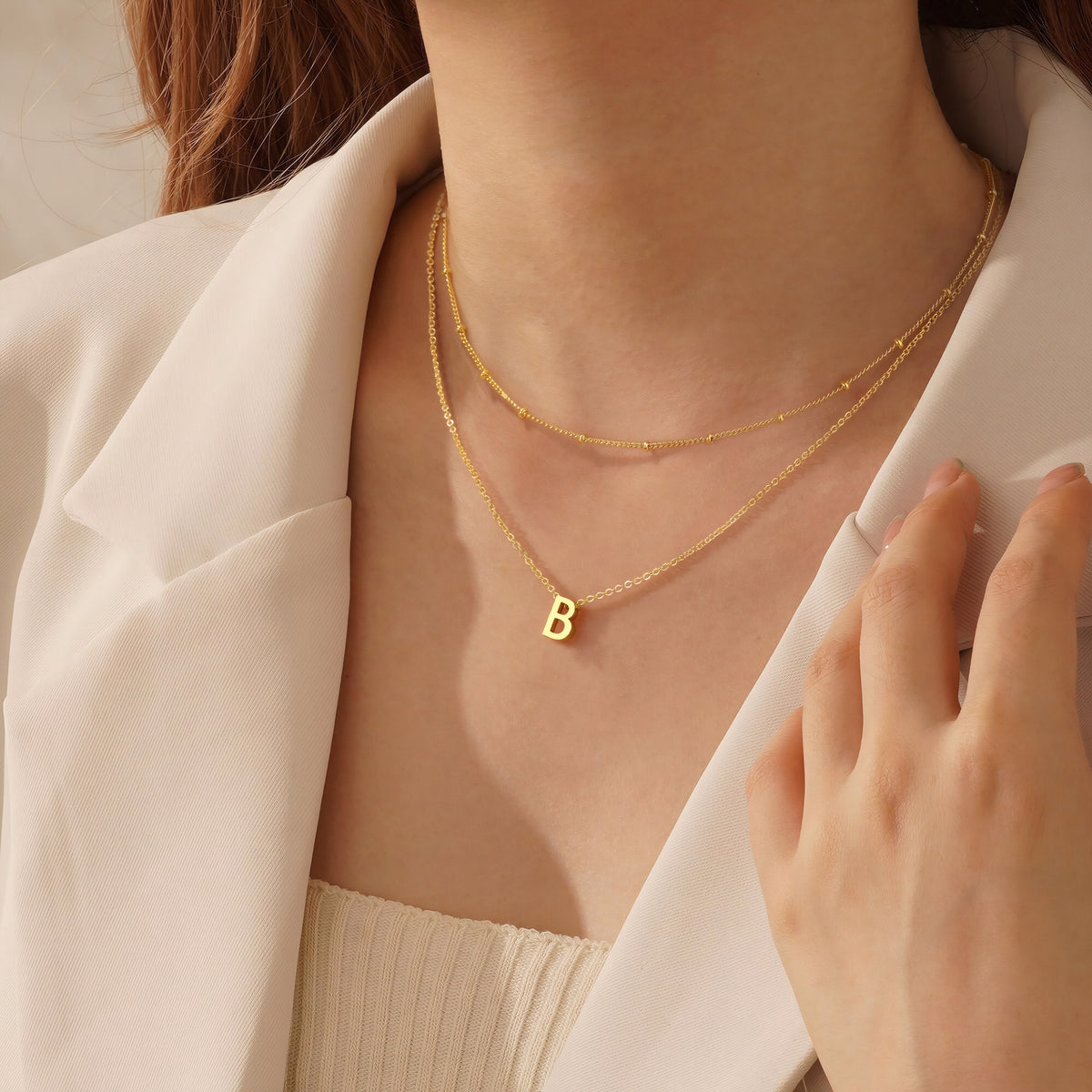 Petite Initial Necklace for Women, Layered Beaded Chain Necklace, A to Z Letter Pendant Jewelry for Daily Wear