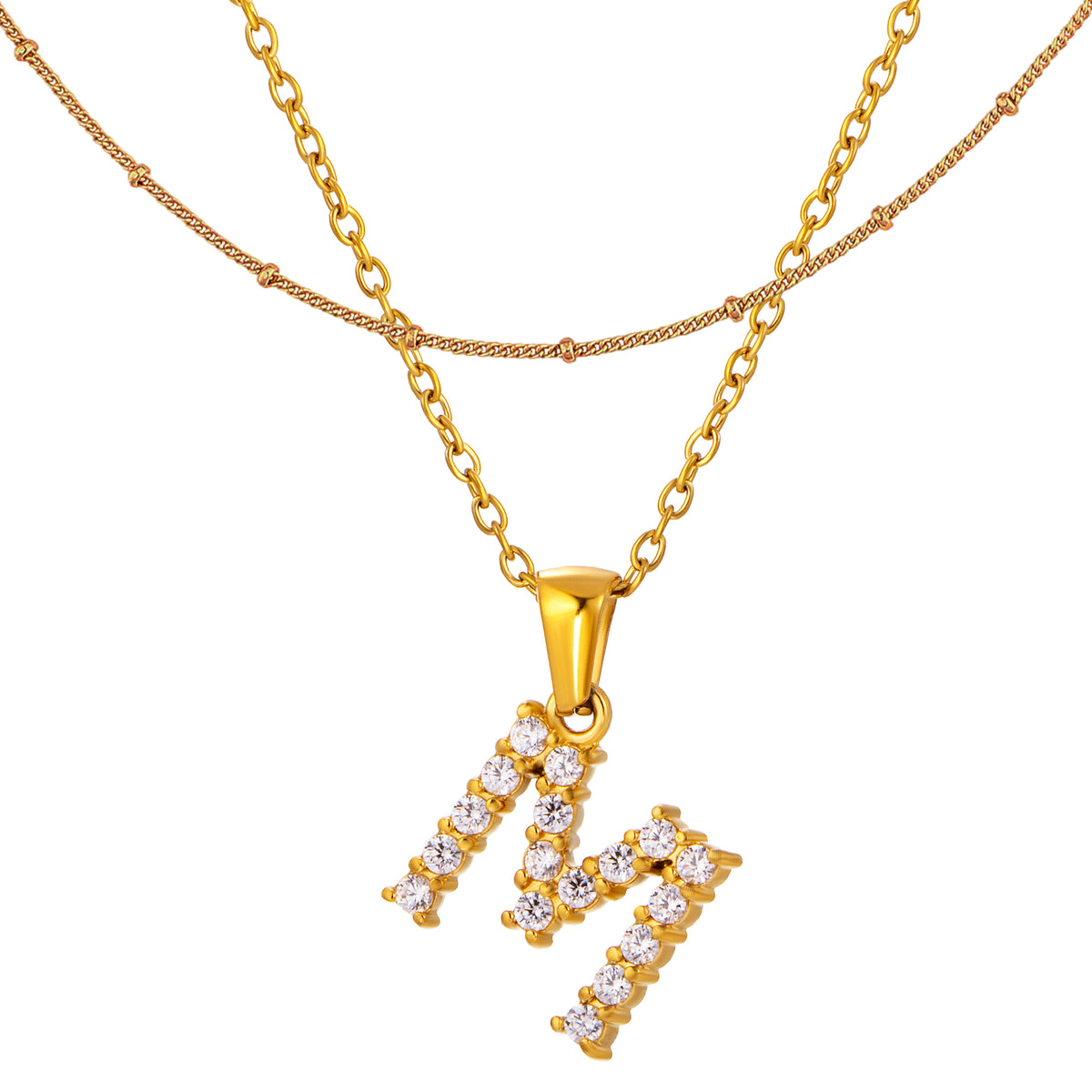 Stainless Steel Initial Necklace for Women, Gold Tone Crystal Letter Pendant, A-Z Alphabet Necklace, Personalized Jewelry Gift