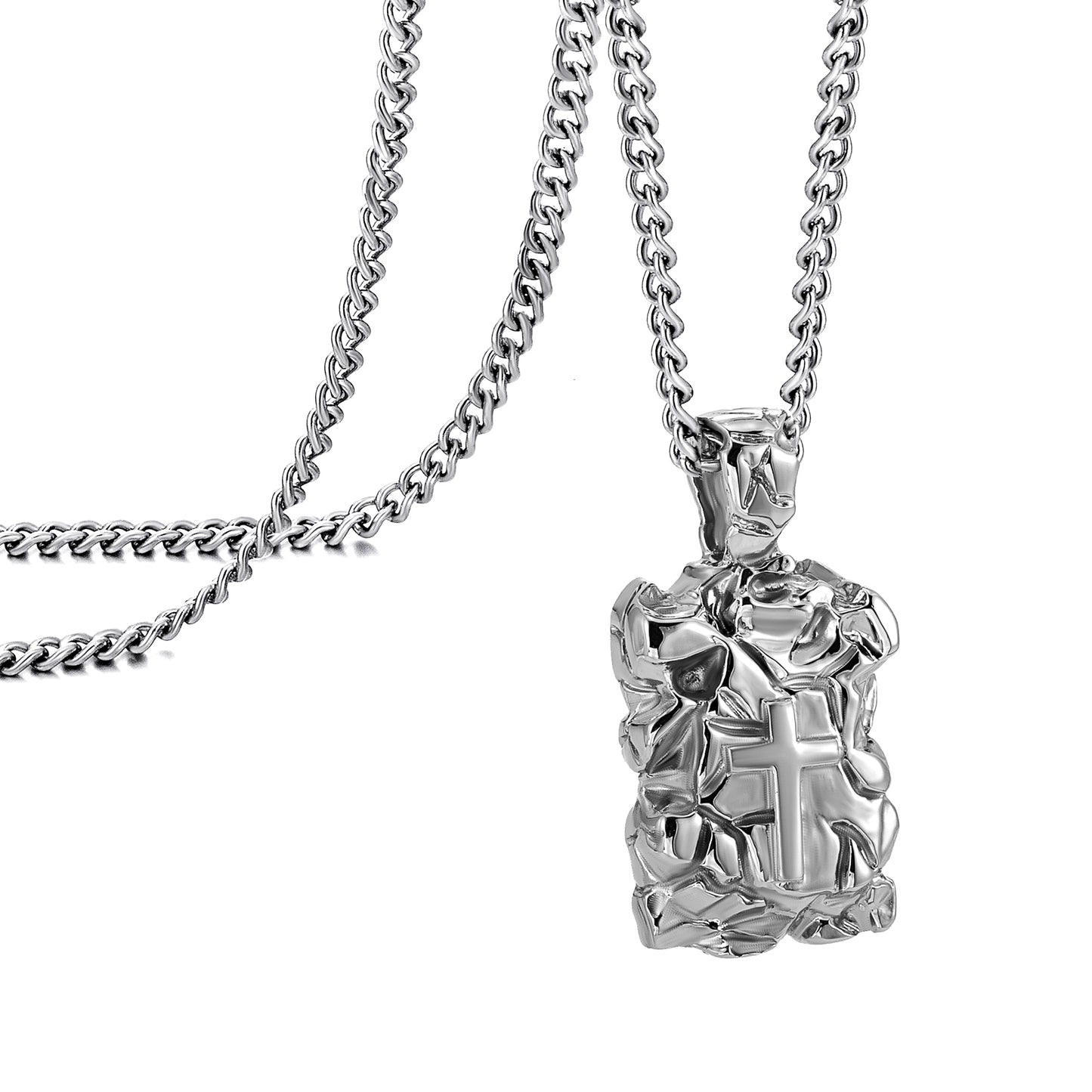 Cross Necklace for Men Women, Curb Chain Wheat Chain Options, Stainless Steel, Faith Jewelry for Everyday Wear