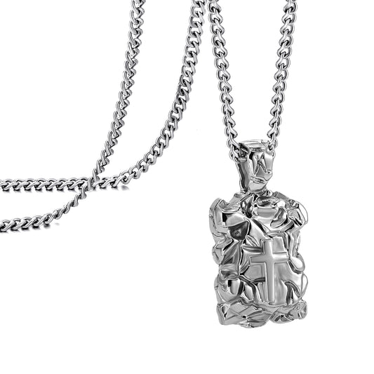 Cross Necklace for Men Women, Curb Chain Wheat Chain Options, Stainless Steel, Faith Jewelry for Everyday Wear