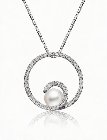 Freshwater Pearl Necklace, 925 Sterling Silver Round Pearl Pendant Jewelry with Silver Chain, Modern Pearl Necklace for Women