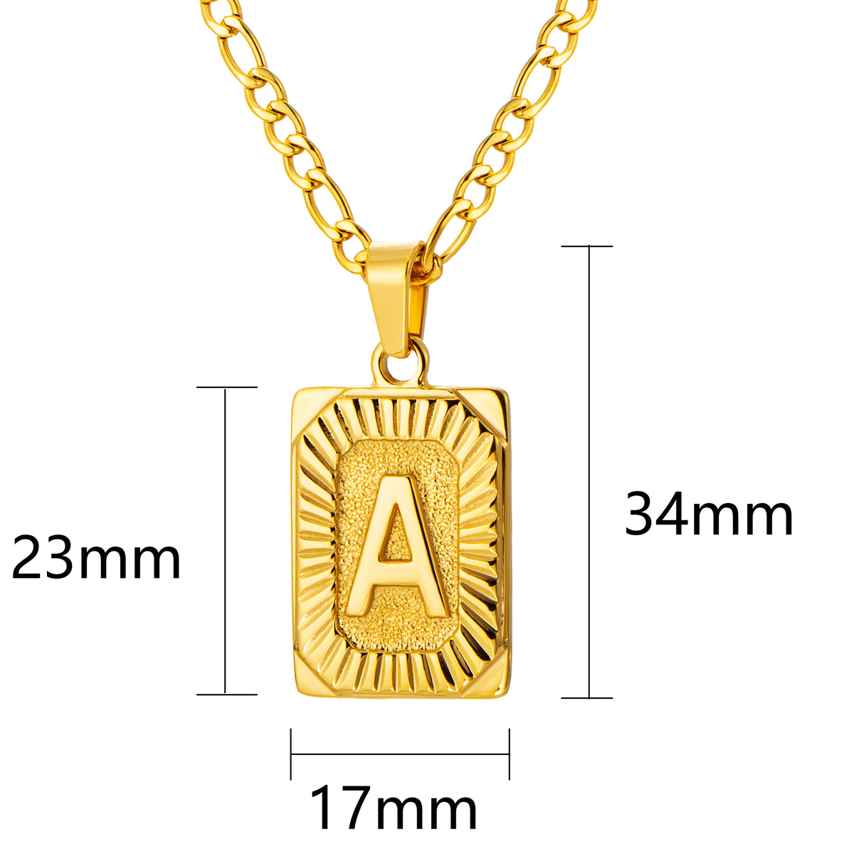 Stainless Steel Initial Necklace for Men and Women, Gold Tone Rectangular Letter Pendant, A to Z Alphabet Jewelry