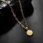 Initial Necklace for Women, Round Coin Letter Pendant, Textured Medallion Charm, Paperclip Chain Jewelry for Daily Wear