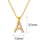 Stainless Steel Initial Necklace for Men and Women, Gold Tone Rhinestone Letter Pendant, A to Z Alphabet Jewelry, 21 x 13 mm