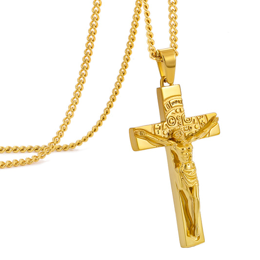 Cross Necklace for Men Women, Stainless Steel Crucifix Cross with Curb Chain Wheat Chain, Religious Faith Jewelry, Gift for Family