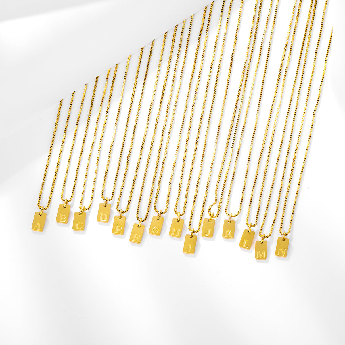 Stainless Steel Initial Necklace for Men and Women, Gold Tone Rectangular Letter Pendant Necklace, A to Z Alphabet Jewelry