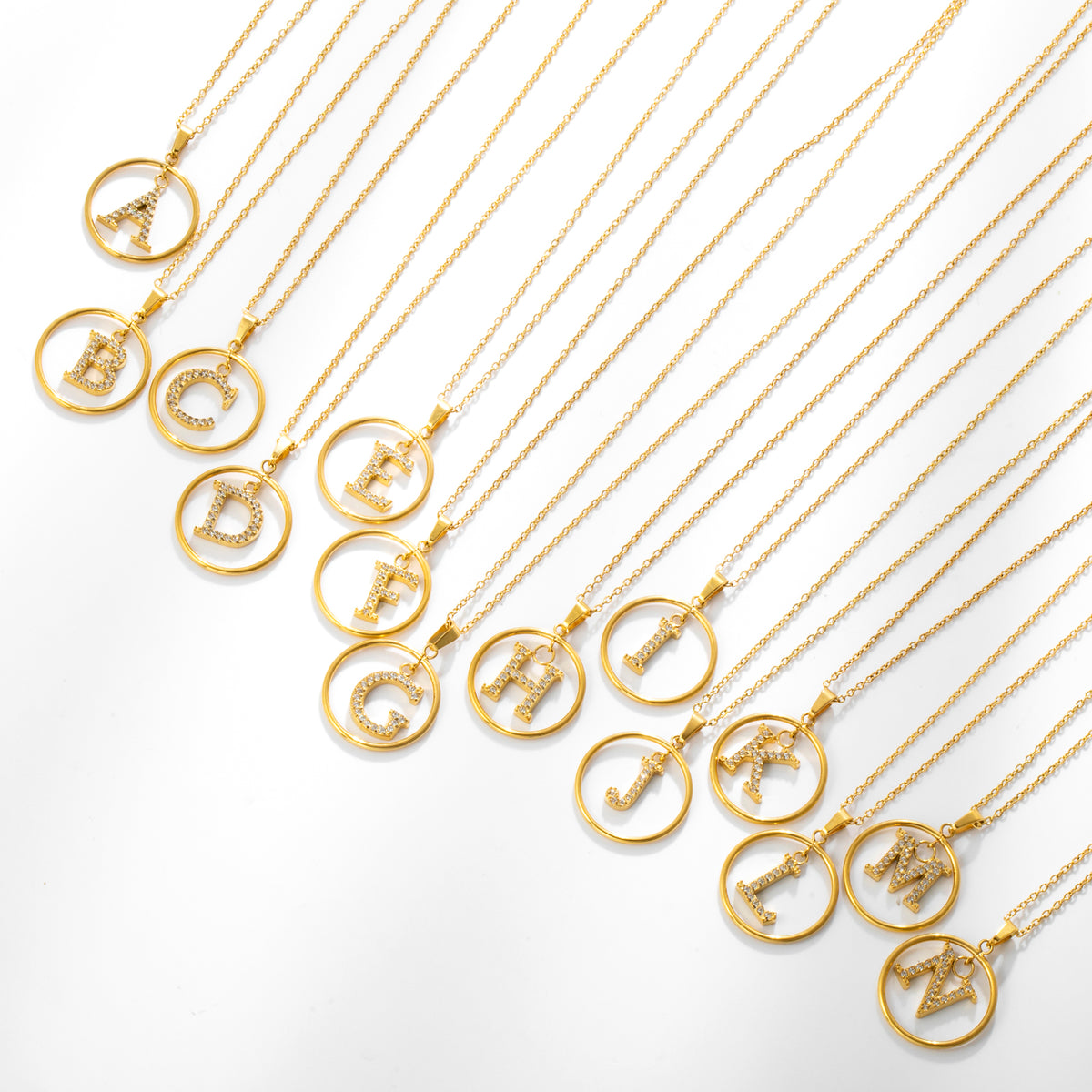 Initial Necklace for Women, Round Frame Letter Pendant, A to Z Alphabet Charm Necklace, Pave Initial Jewelry