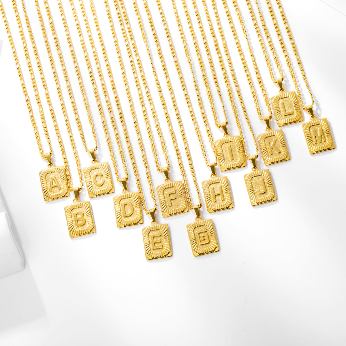 Stainless Steel Initial Necklace for Men and Women, Gold Tone Rectangular Letter Pendant, A to Z Alphabet Jewelry