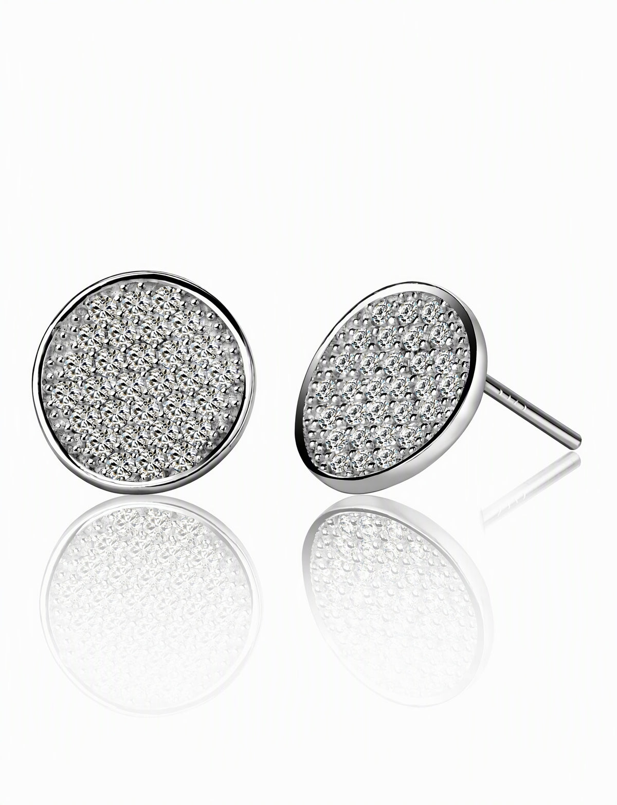 Round Stud Earrings for Women, Pavé Style Geometric Disc Statement Studs, Everyday Office Party Jewelry