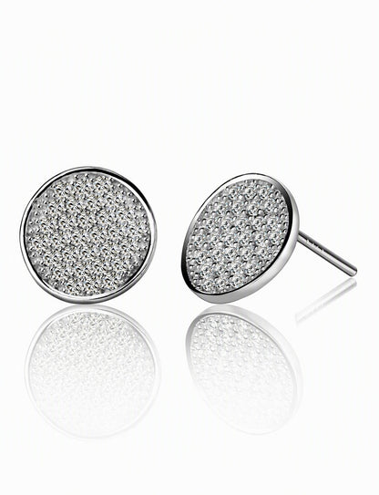 Round Stud Earrings for Women, Pavé Style Geometric Disc Statement Studs, Everyday Office Party Jewelry